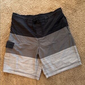 Men's Black and Gray Swim Shorts, Size Large (36-38)
